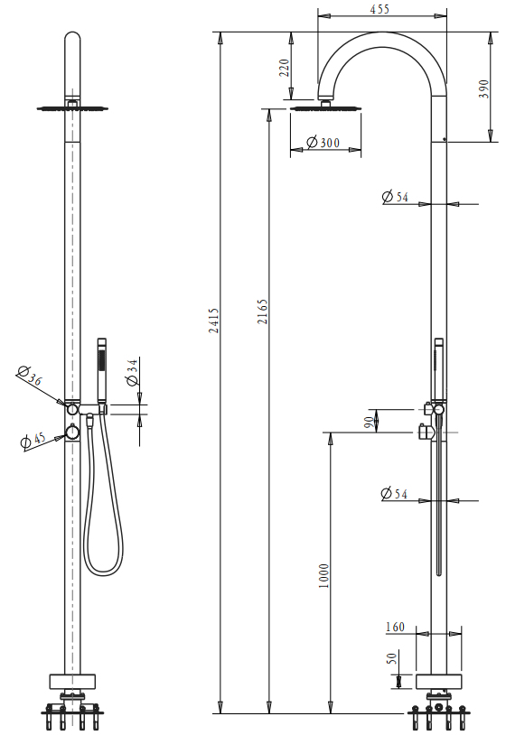 Mica Gooseneck Freestanding Outdoor Shower