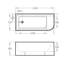 ANGOLO GLOSS WHITE CORNER BATH Right and Left corner with 1700mm and 1500mm