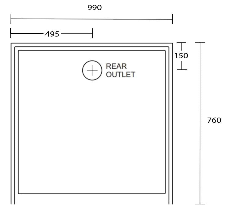 Aussie Polymarble Shower Base 990x760 Rear Outlet White