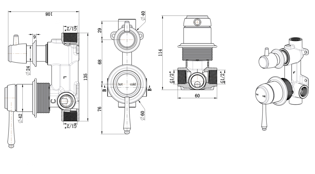 Mica Heritage Shower Mixer Diverter – TRIM KIT ONLY