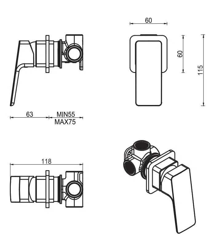 Tiago Shower Mixer – Small Plate – TRIM KIT ONLY