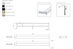 The Galaxy 600mm Double Towel Rail Chrome,Matte Black, Gun metal, Brushed nickel, Brushed Gold