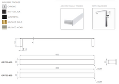 The Galaxy 600mm Single Towel Rail Crome, Matte black, Gun mettel, Brushed nickel, Brushed Gol