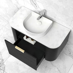 BONDI 900MM BLACK OAK WALL HUNG CURVE VANITY