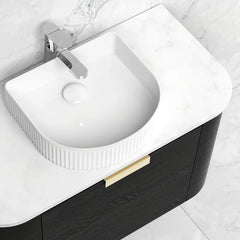 BONDI 900MM BLACK OAK WALL HUNG CURVE VANITY