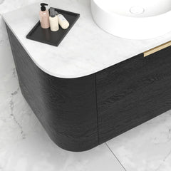 BONDI 900MM BLACK OAK WALL HUNG CURVE VANITY