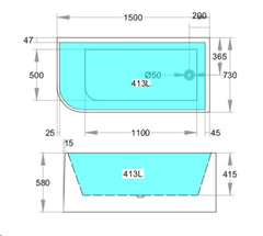 ANGOLO GLOSS WHITE CORNER BATH Right and Left corner with 1700mm and 1500mm