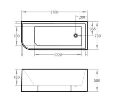 ANGOLO GLOSS WHITE CORNER BATH Right and Left corner with 1700mm and 1500mm