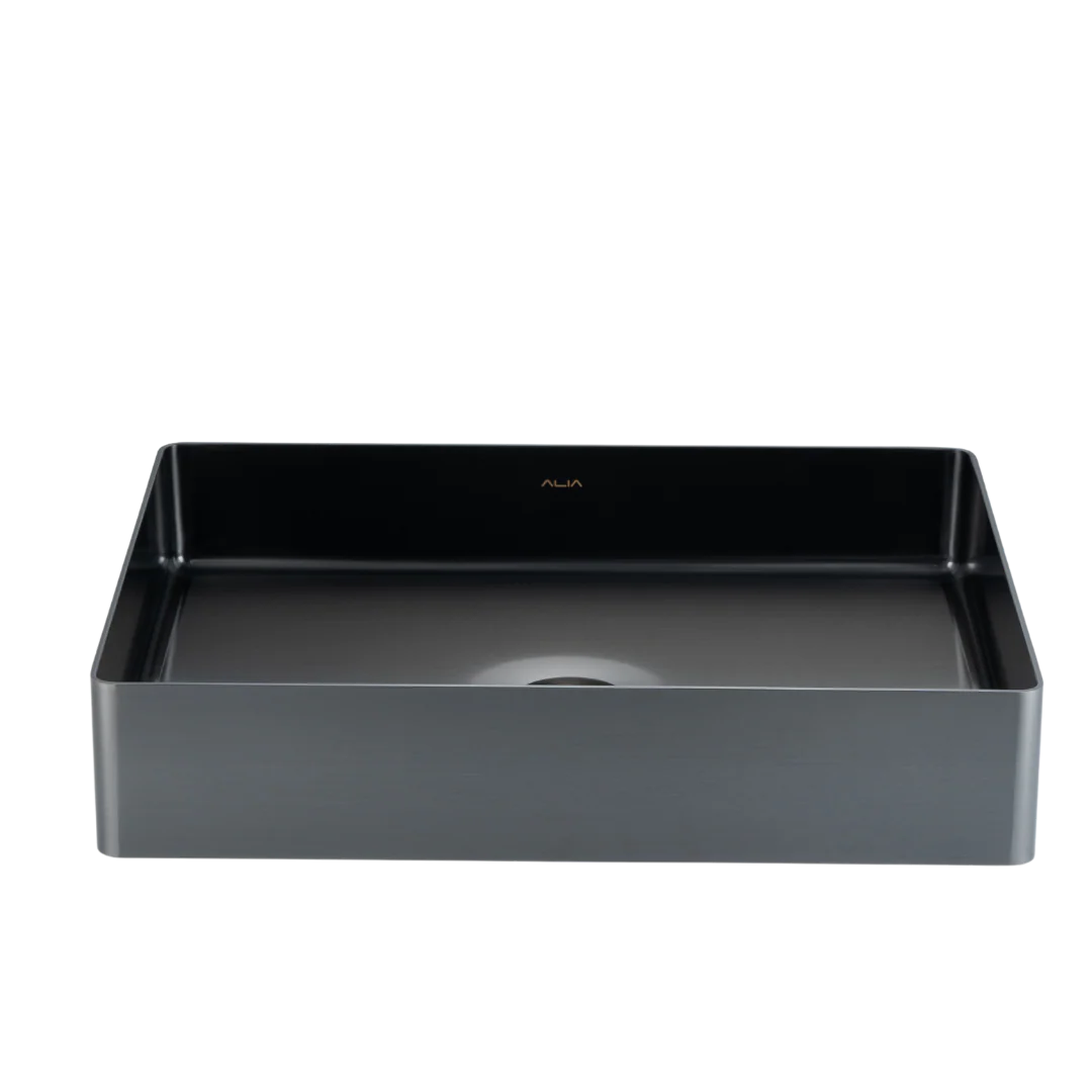 SS Rectangular Basin in Gunmetal Grey, Brushed Silver