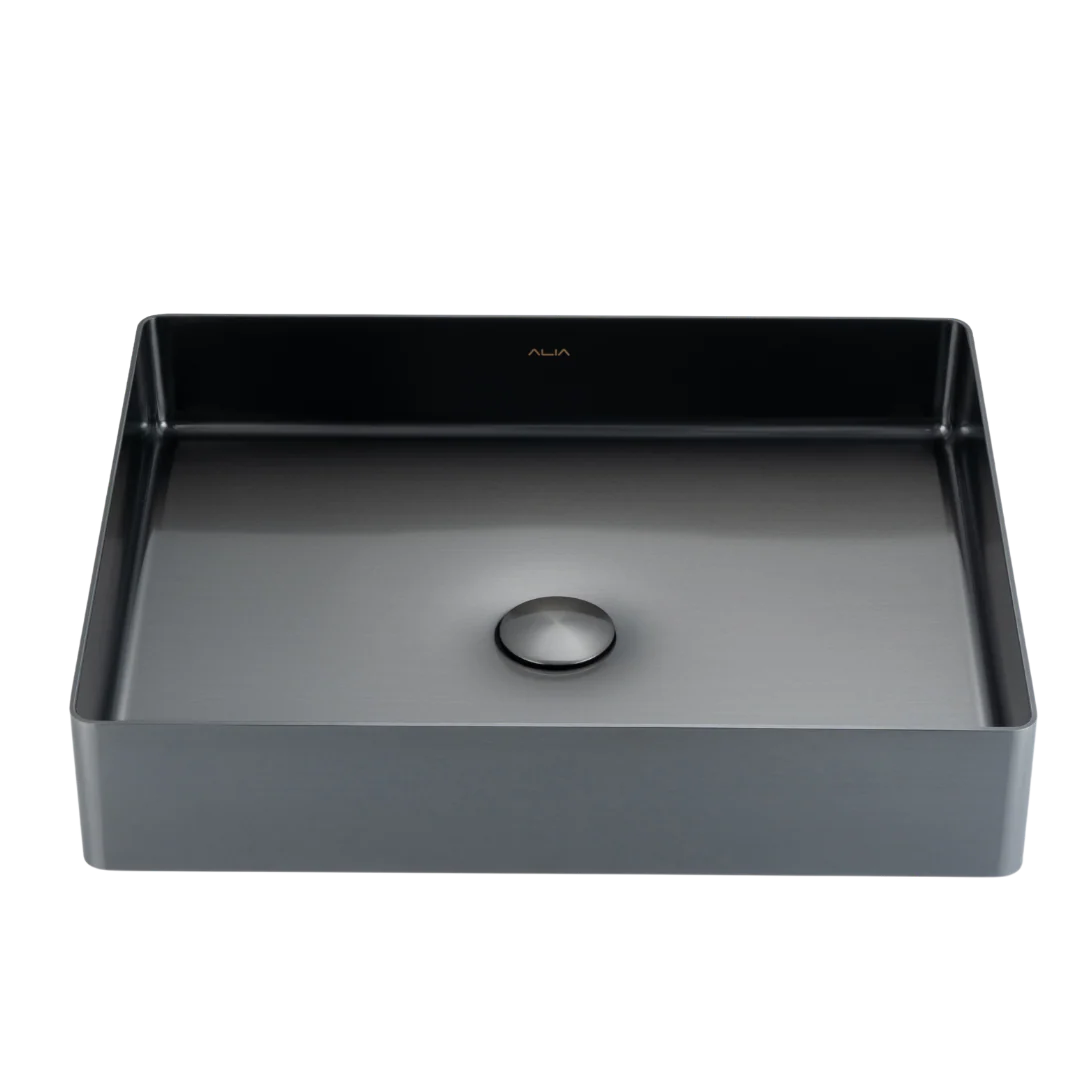 SS Rectangular Basin in Gunmetal Grey, Brushed Silver