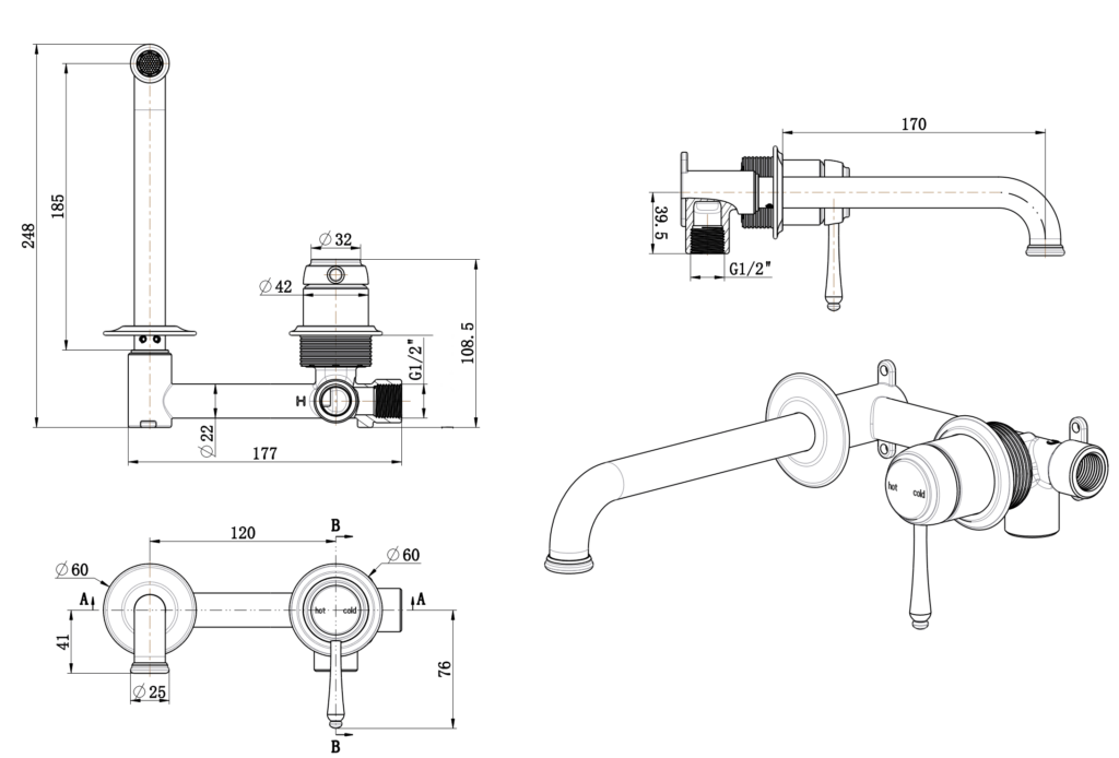 Mica Heritage Wall-Spout Combo – TRIM KIT ONLY