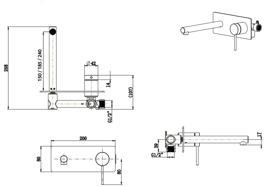 Mica Wall-Spout Combo – Straight Spout – 1P – TRIM KIT ONLY