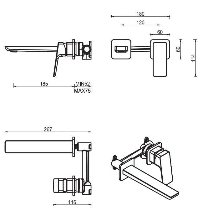 Tiago Wall-Spout Combo – 2P – TRIM KIT ONLY