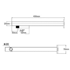 Mica Wall Shower Arm – 450mm – Straight
