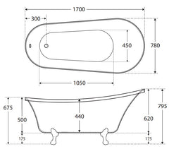 LION CLAWFOOT 1500 & 1700 Freestanding Acrylic Bath, Feet In Chrome, Matte Black, And Semi-Gloss White