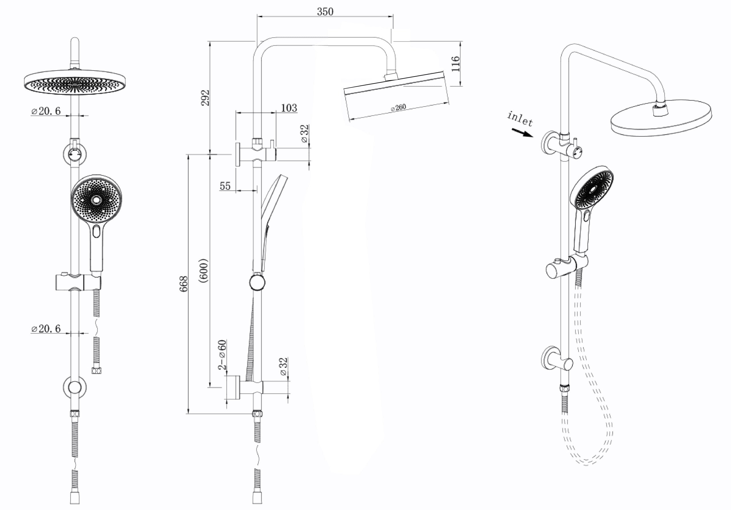 The Galaxy Twin Shower With Rail Chrome, Matte Black, Gun metal, Brushed nickel, Brushed Gold