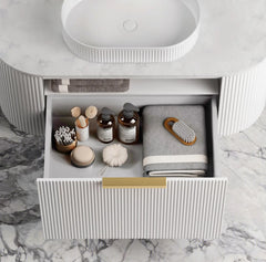 BONDI 1200MM SATIN WHITE FLUTED WALL HUNG CURVE VANITY