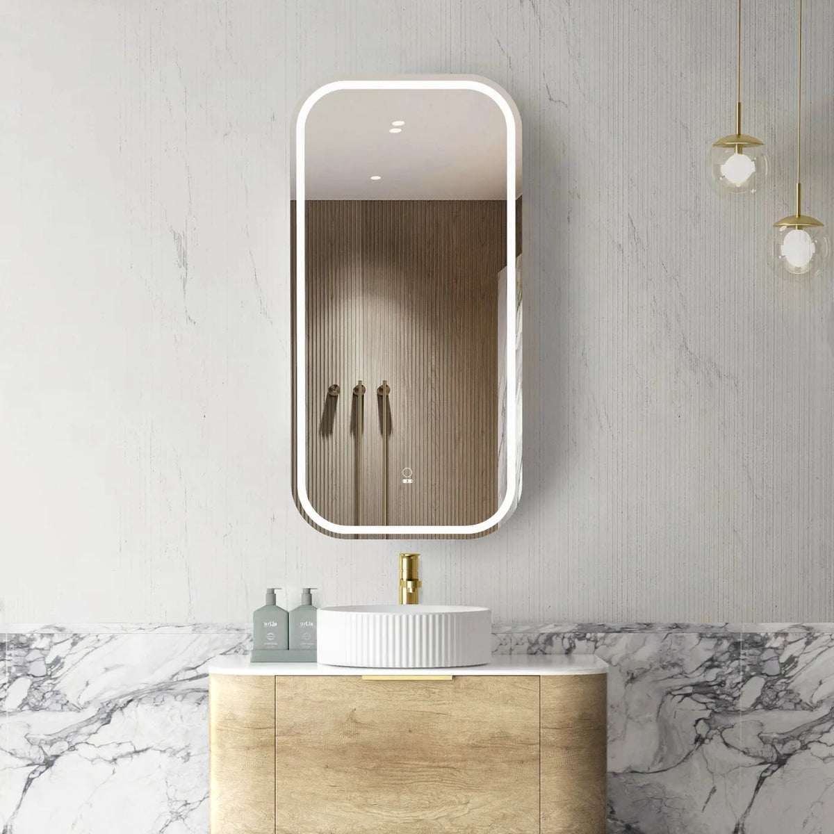 LED NEWPORT 900X450 NATURAL OAK SHAVING CABINET SOFT SQUARE
