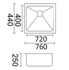ZIZa Luminare Sink 760 x 440mm – Single Bowl Stain less Steel