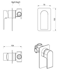 ZIZA Shower Mixer – Square Plate – TRIM KIT ONLY Chrome,Black,Brushednickel,Gunmetal,FrenchGold