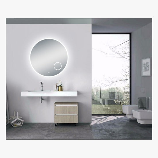 NITHYA 900mm Round 3 Color Lighting LED Mirror with Magnifying Mirror Touch Sensor Switch Defogger Pad Wall Mounted