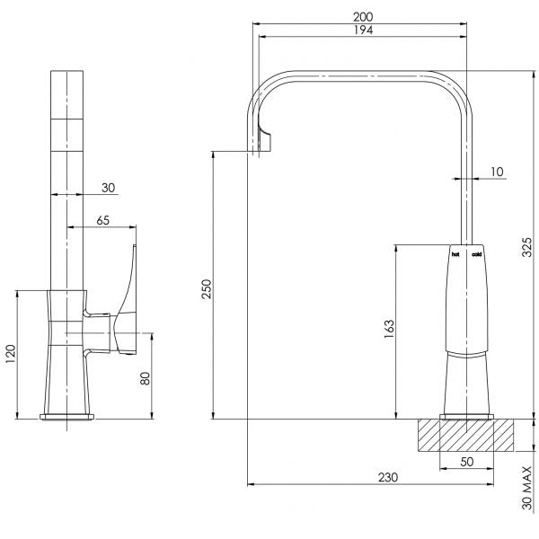 Phoenix ARGO Sink Mixer 200mm Squareline