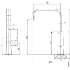 Phoenix ARGO Sink Mixer 200mm Squareline