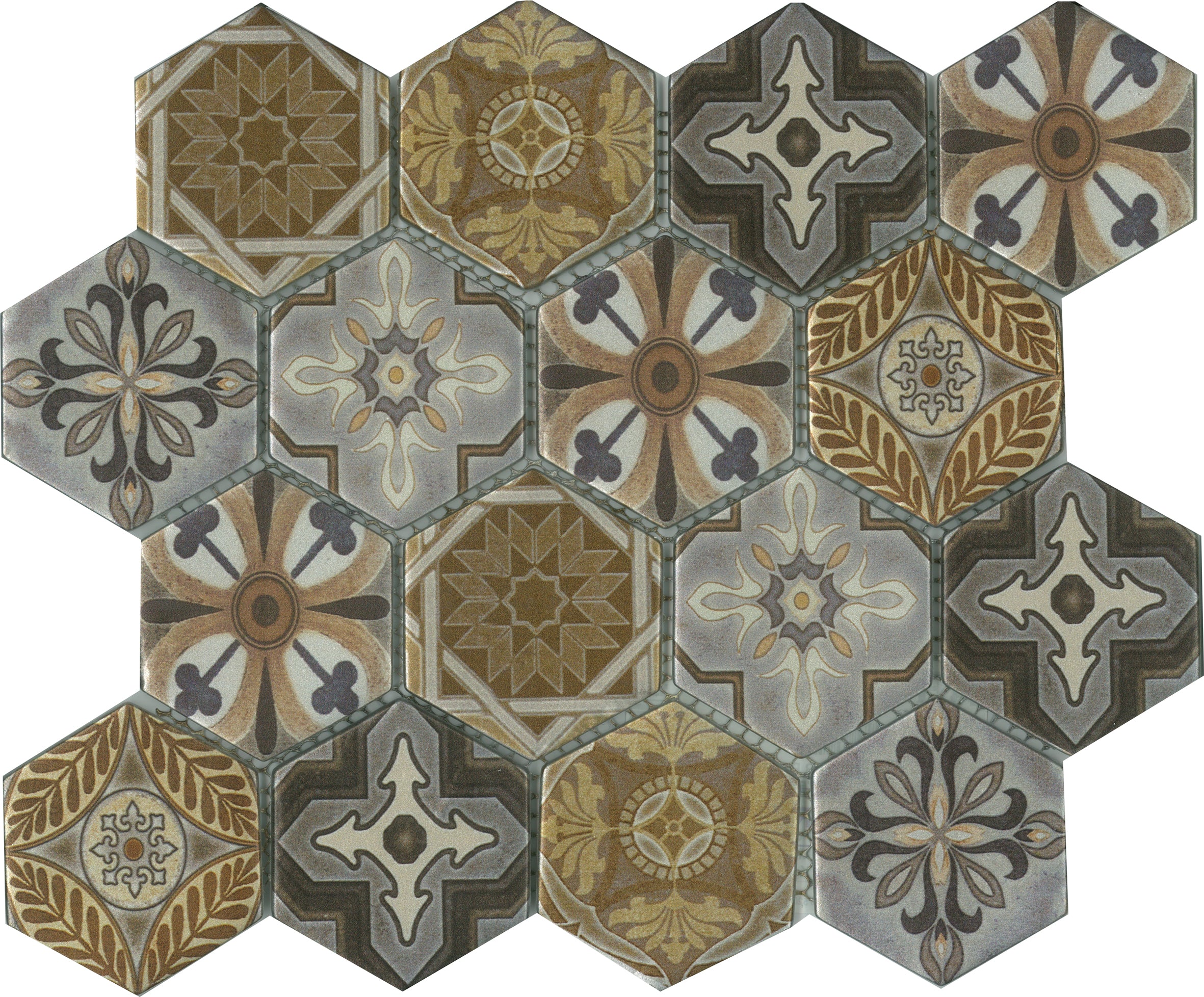 GS003 ARABIA SILVER PATTERNED HEXAGON SATIN 73X73