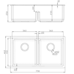 Fomos Sink 790 x 460mm – Double Bowl Black
