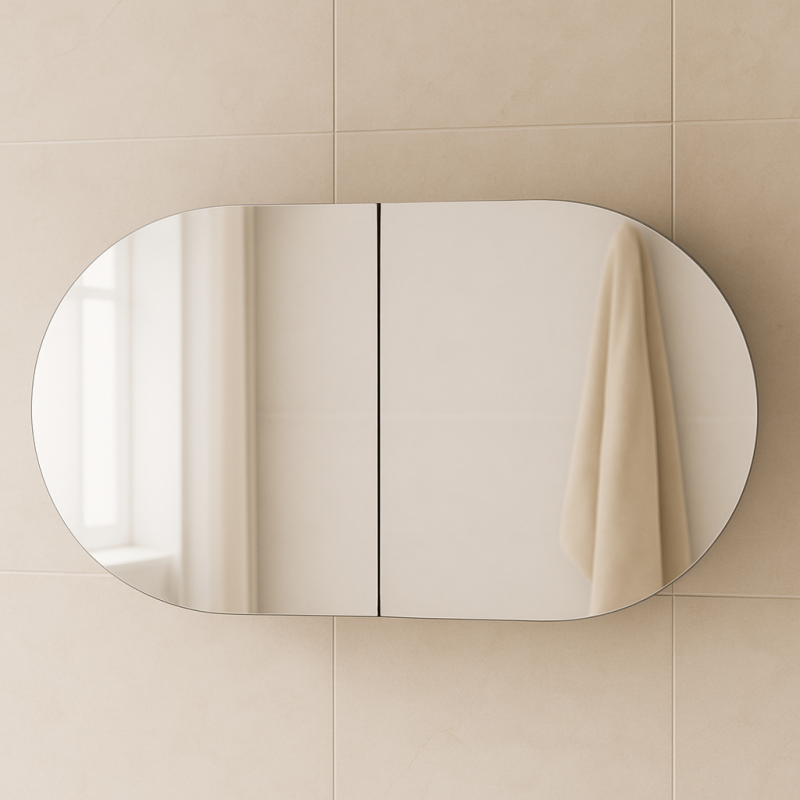 Natural Oak Oval Mirror Cabinet