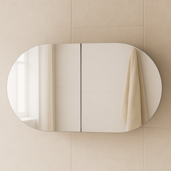 Natural Oak Oval Mirror Cabinet