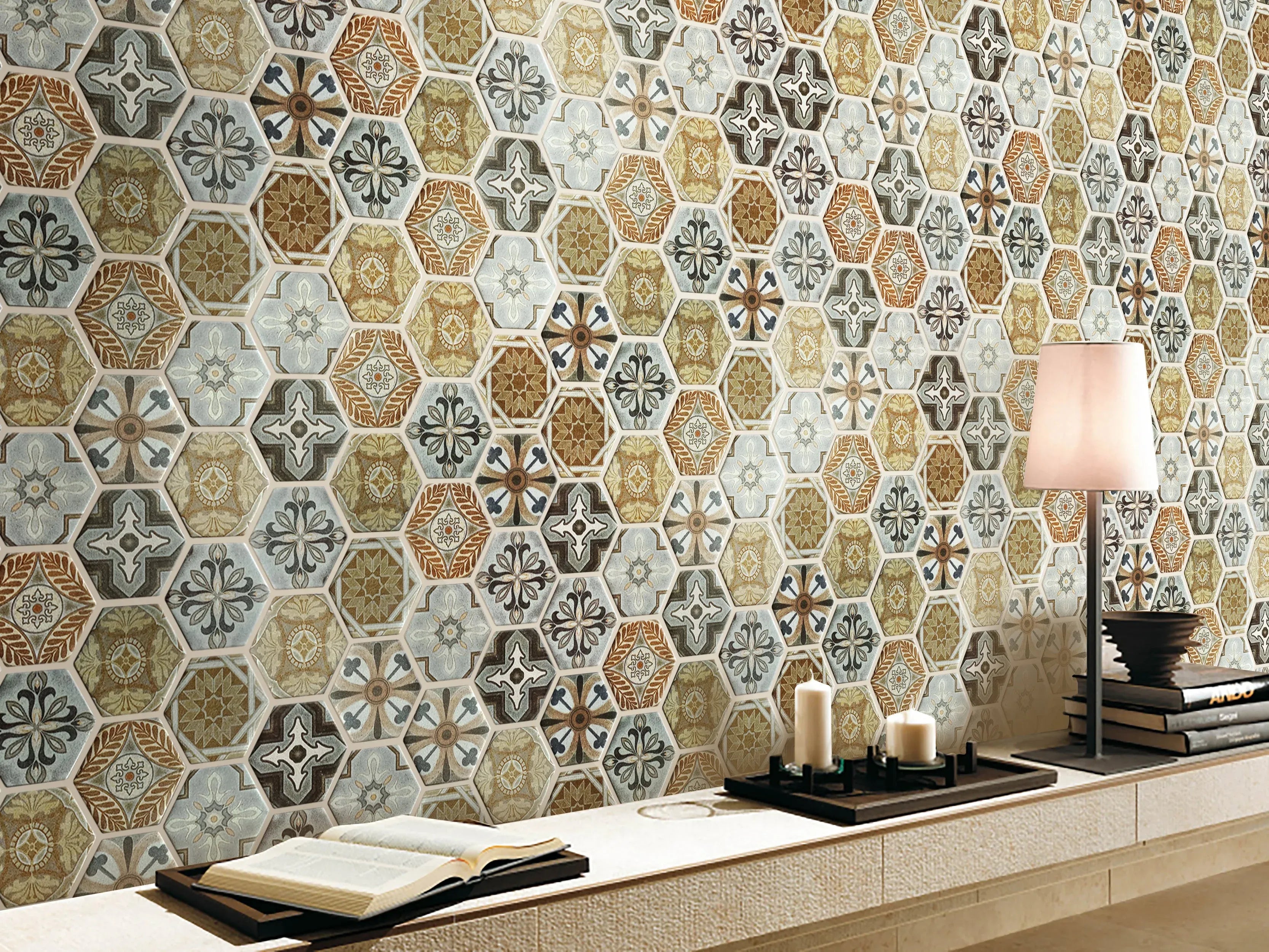 GS003 ARABIA SILVER PATTERNED HEXAGON SATIN 73X73 Kalessi Bathroom & Tiles