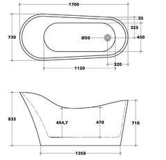 BEVEL Bath Tub In 1400 mm 1500mm 1700mm And 1700mm Matte Black