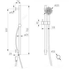 Perfect Rund Multifunction Sliding Shower On A Rail in Chrome