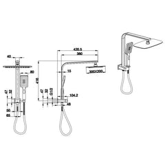 Quadro Premium Twin Shower Compact, Hand Shower With Overhead Rain Shower In Brush Nickel