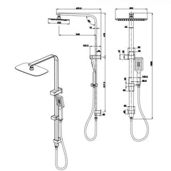 Quadro Premium Twin Shower, Hand Shower With Overhead Rain Shower in Chrome