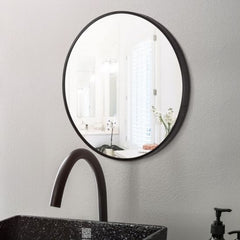 JANU 800x800x40mm Black Aluminum Framed Round Bathroom Wall Mirror with Brackets