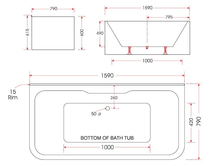 Cube Free Standing Back To Wall Bathtub 1590mm and 1690mm