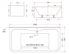 Cube Free Standing Back To Wall Bathtub 1590mm and 1690mm