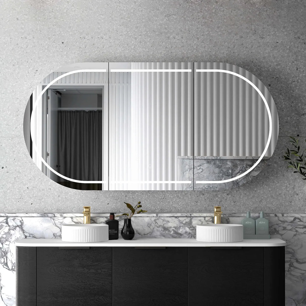 LED BONDI 1800X900 BLACK OAK SHAVING CABINET