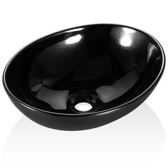 OVAL Gloss Black Above Counter Ceramic Basin 410 x 340 x 145 mm
