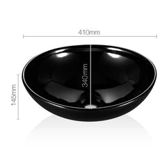 OVAL Gloss Black Above Counter Ceramic Basin 410 x 340 x 145 mm