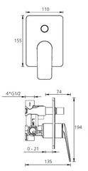 PARIS Matte Black Wall Mixer With Diverter