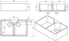 TURNER HASTINGS Chester 79 x 49 Double Flat Front Fine Fireclay Butler Sink

