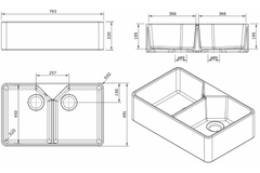 TURNER HASTINGS Chester 79 x 49 Double Flat Front Fine Fireclay Butler Sink
