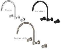 DANCE 1/4 TURN WALL SINK SET IN CHROME, MATTE BLACK & BRUSHED NICKEL