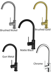 MEKKA Gooseneck Sink Mixer In Chrome, Brushed Gold, Brushed Gun Metal, Brushed Nickel And Matte Black