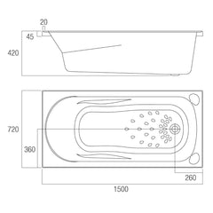 PERFECT 1500mm 1675mm 1800mm inset Bath Tub