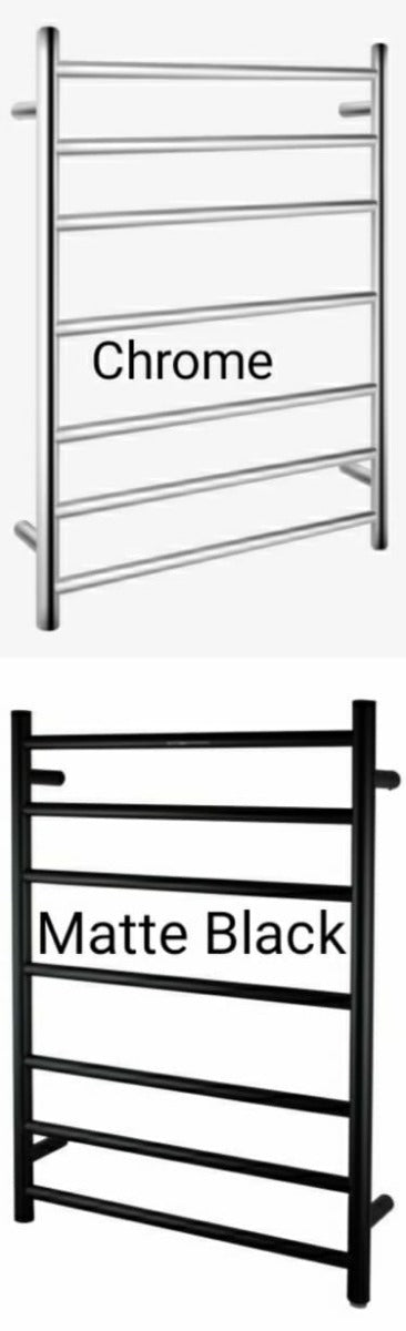 PERLA Round Heated Towel Ladder With 7 Bars In Chrome And Matte Black Available W600xH800xD121mm