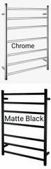 PERLA Round Heated Towel Ladder With 7 Bars In Chrome And Matte Black Available W600xH800xD121mm
